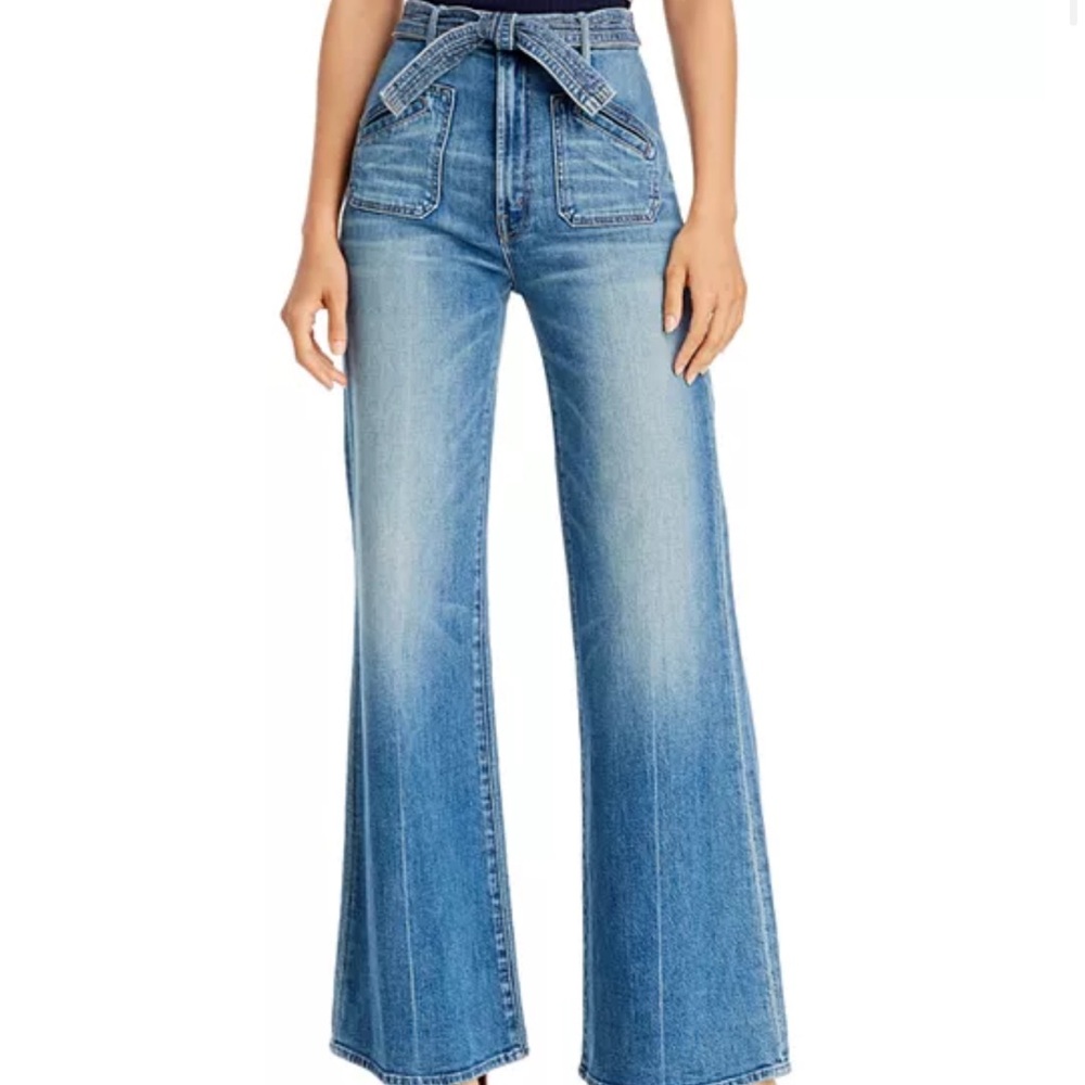 Mother Denim Tie Patch Roller High Rise Wide Leg Jeans